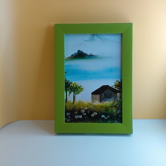 Mountain House, 4x6 Art print within a new green wood Frame - Picture 3 of 5
